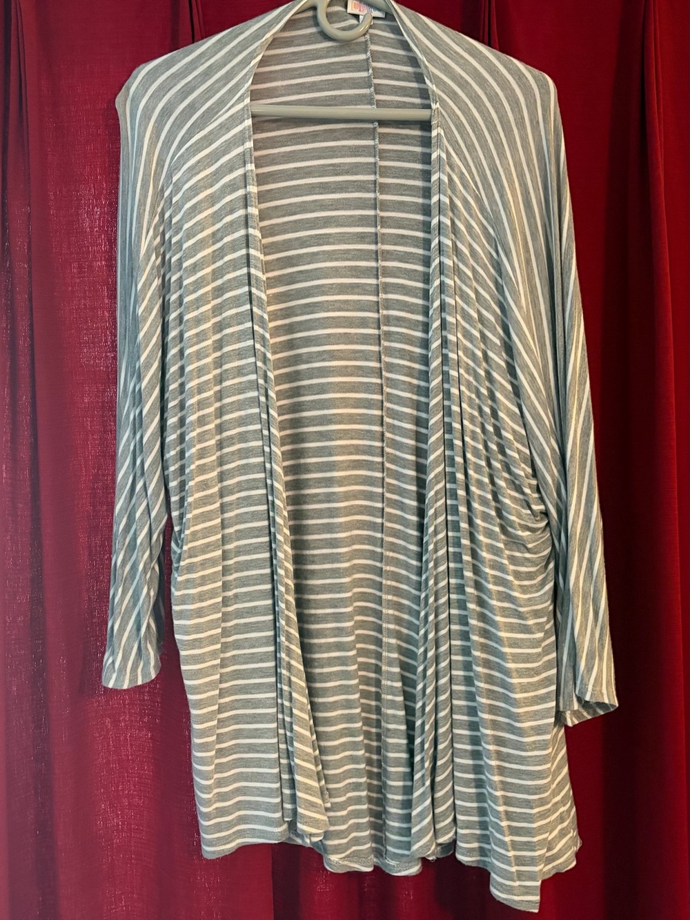 LuLaRoe Striped Open-Front Cardigan - Gray & White